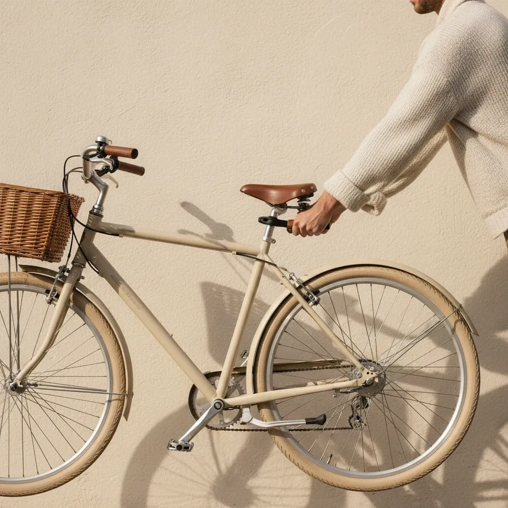 Dame løfter en step-through dame el-cykel op af nogle trapper i en lejlighedsopgang i Aarhus