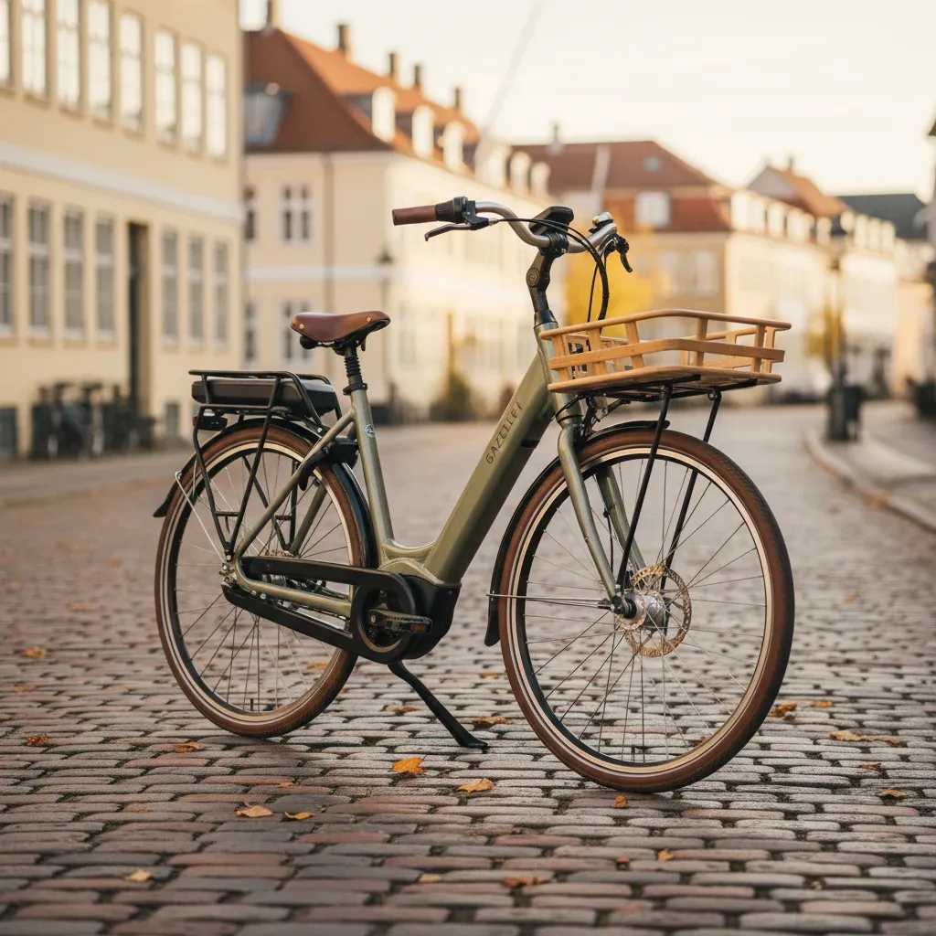 Gazelle Arroyo C7+ HMB Dame el-cykel set fra siden mod en cremehvid baggrund