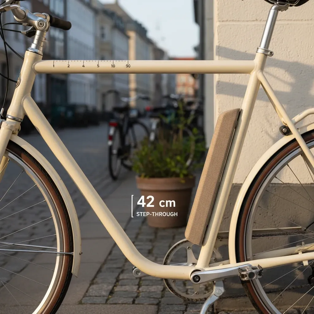 El-cykel med lav indstigning fotograferet fra siden